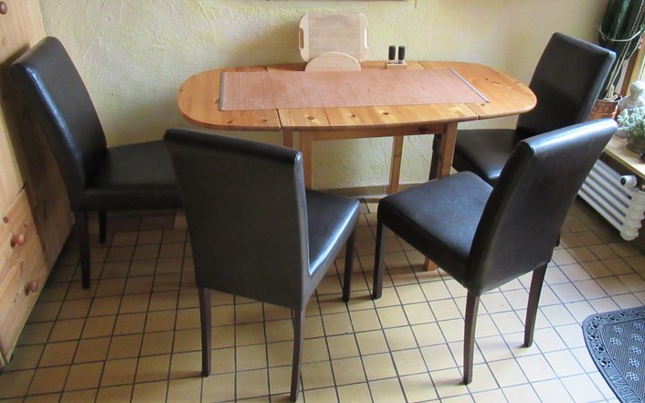 Monteurzimmer: Veranda mit Eßtisch und 4 Stühlen,
Ferienwohnung im Familienhaus - Gästehaus Pirrwitz