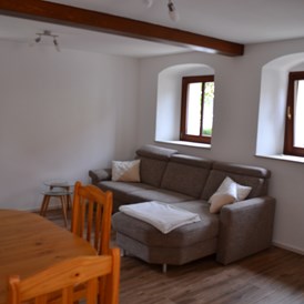 Monteurzimmer: Wohnküche mit ausziehbarer Couch - FerienwohnungMax 22