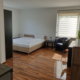Monteurzimmer: neu renoviertes Appartement mit Twin beds (1-2 Personen); Spülküche mit Kühlschrank, eigenes Badezimmer; Schreibtisch und TV   - Bernadette Hayo
