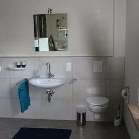 Monteurzimmer: Toilette und Waschbecken  - Ferienhaus "NaturPur"