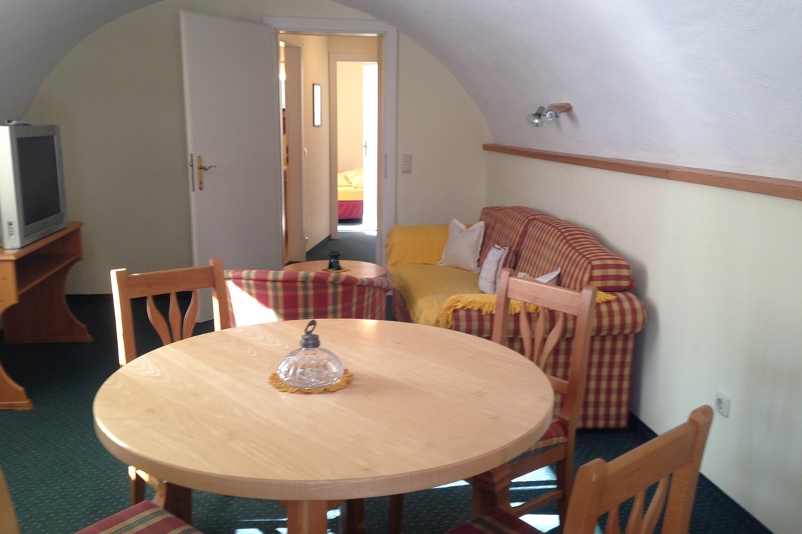 Monteurzimmer: Beispiel für einen geräumigen Wohnraum mit Blick zum SChlafzimmer  - Appartements im Forsthaus