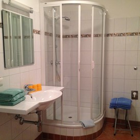 Monteurzimmer: Badezimmer mit Dusche und WC  - Appartements im Forsthaus