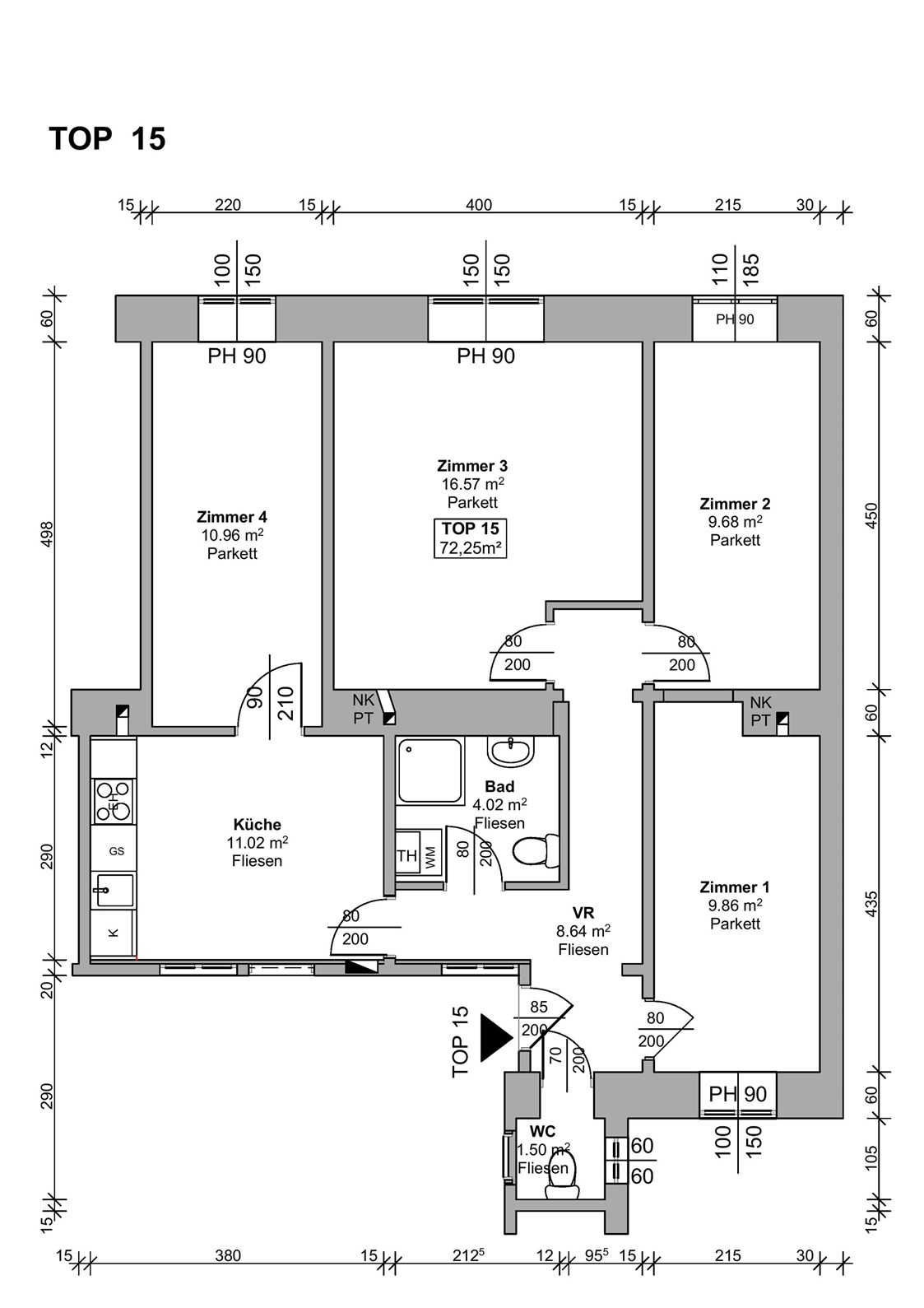 Monteurzimmer: Grundriss - Generalsanierte 4-Zimmer Monteurzimmerwohnung