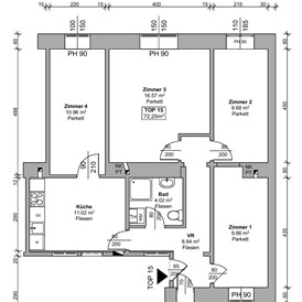Monteurzimmer: Grundriss - Generalsanierte 4-Zimmer Monteurzimmerwohnung