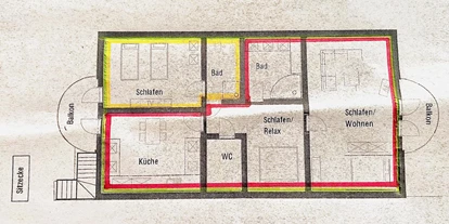 Monteurwohnung - Friedberg (Landkreis Aichach-Friedberg) - Etagenplan:
rot ist Apartment
gelb ist EZ/DZ
grün ist gesamte Etage - Apartment/Zimmer Haus Dragl bei Augsburg