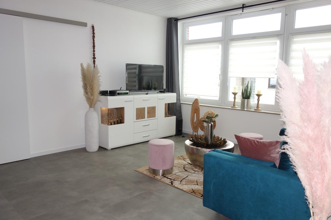Monteurzimmer: Wohnzimmer mit TV und Schlafcouch - Ferienwohnung Suite für Service Mitarbeiter, Monteure, komplett ausgestattet