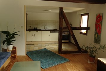 Monteurzimmer: Wohnbereich mit Küche - Appartment auf dem Bauernhof