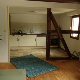 Monteurzimmer: Wohnbereich mit Küche - Appartment auf dem Bauernhof