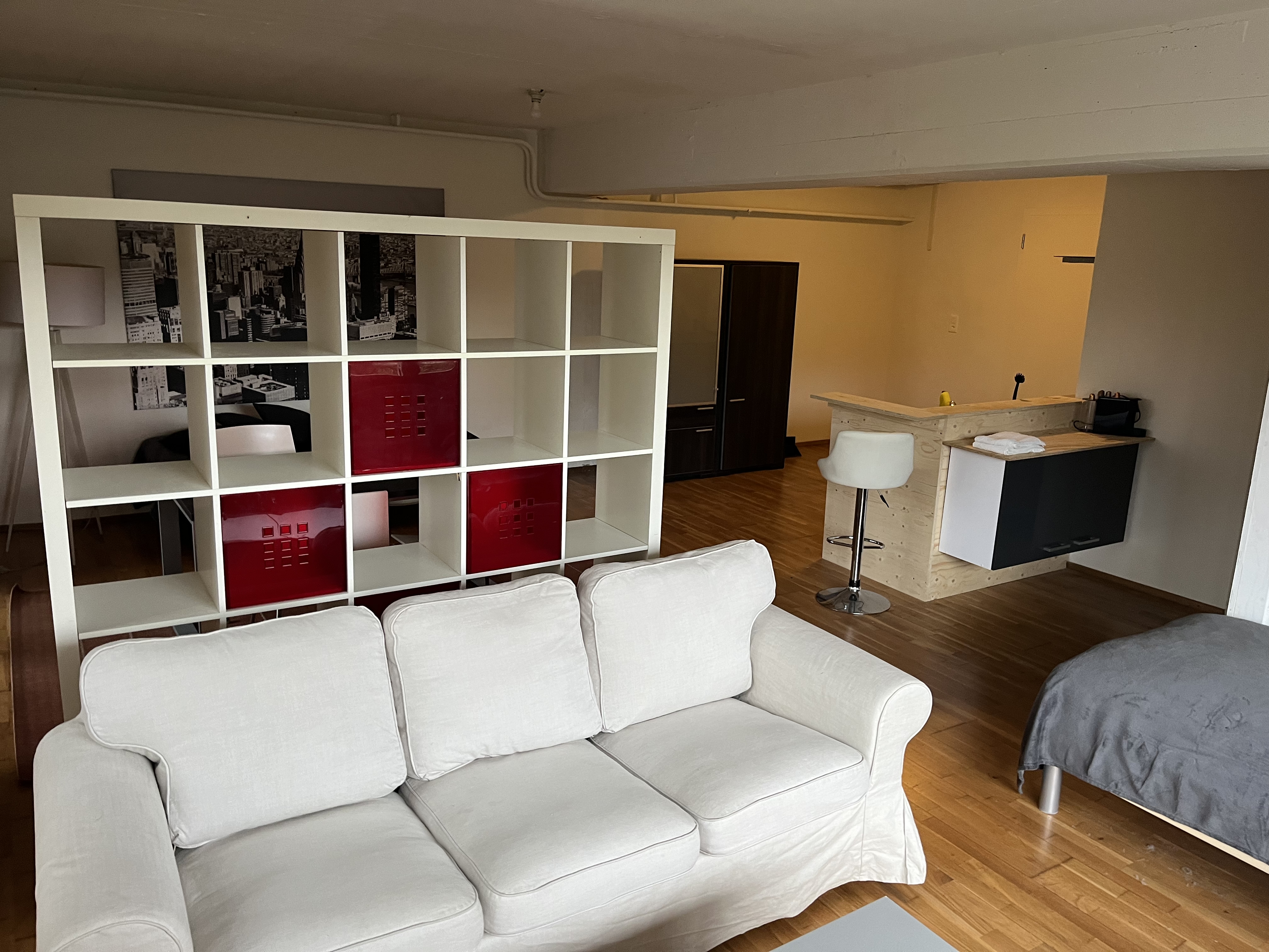 Monteurwohnung - PLZ 8496 (Schweiz) - Wohnzimmer mit Couch - Studio 6 Emma