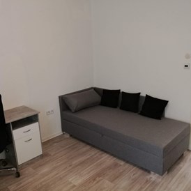 Monteurzimmer: Schlafsofa und Schreibtisch und Fernseher  - 1 Zimmer Appartement