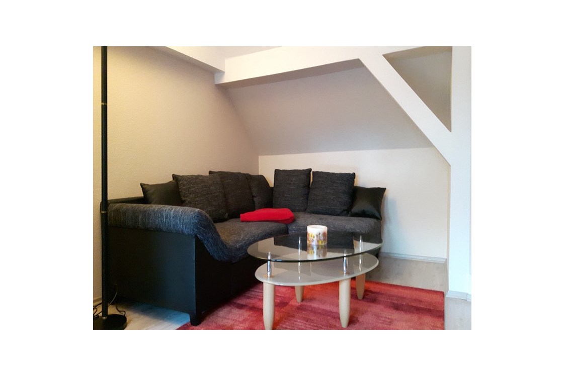 Monteurzimmer: Wohnzimmer mit Couch - Ferienwohnung Stadtrandsiedlung