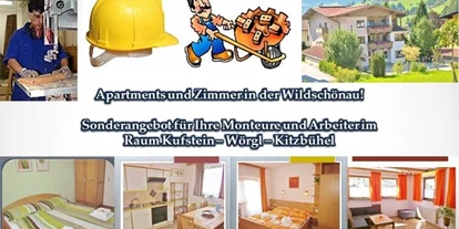 Monteurwohnung - Einzelbetten - Tirol - Apartment Wildschoenau  - sehr grosse Ferienwohnung fuer 6 - 8 Personen - voll ausgestattet in Topp Lage - nahe Supermarkt und uvm. 
Waschküche mit Waschmaschine und Trockner sowie genügend Parkplätze, Garten und Gartenlaube vorhanden.  - Ferienwohnung fuer 6 - 8 Personen - sehr groß und guenstig