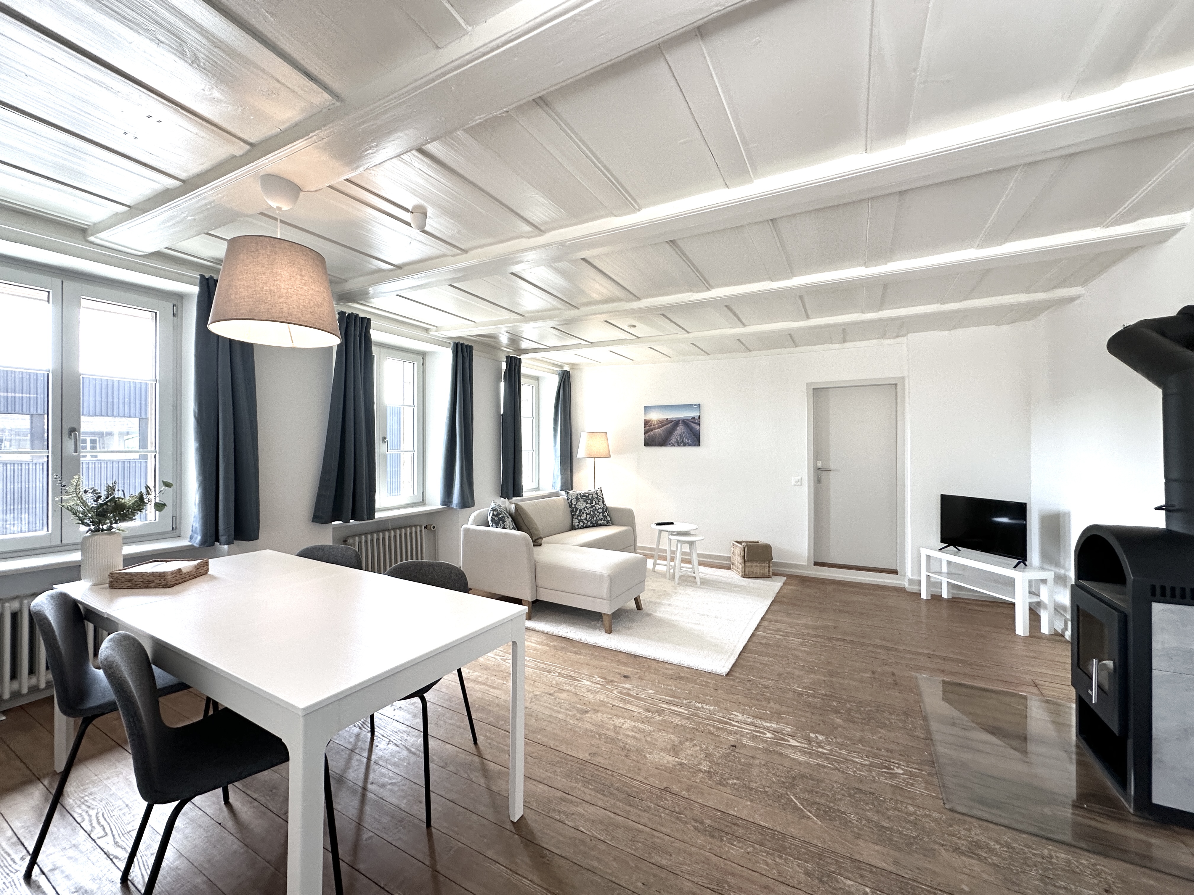 Monteurwohnung - Kühlschrank - Schweiz - Wohn- Esszimmer - Möbliertes Business Apartment Oberbipp
