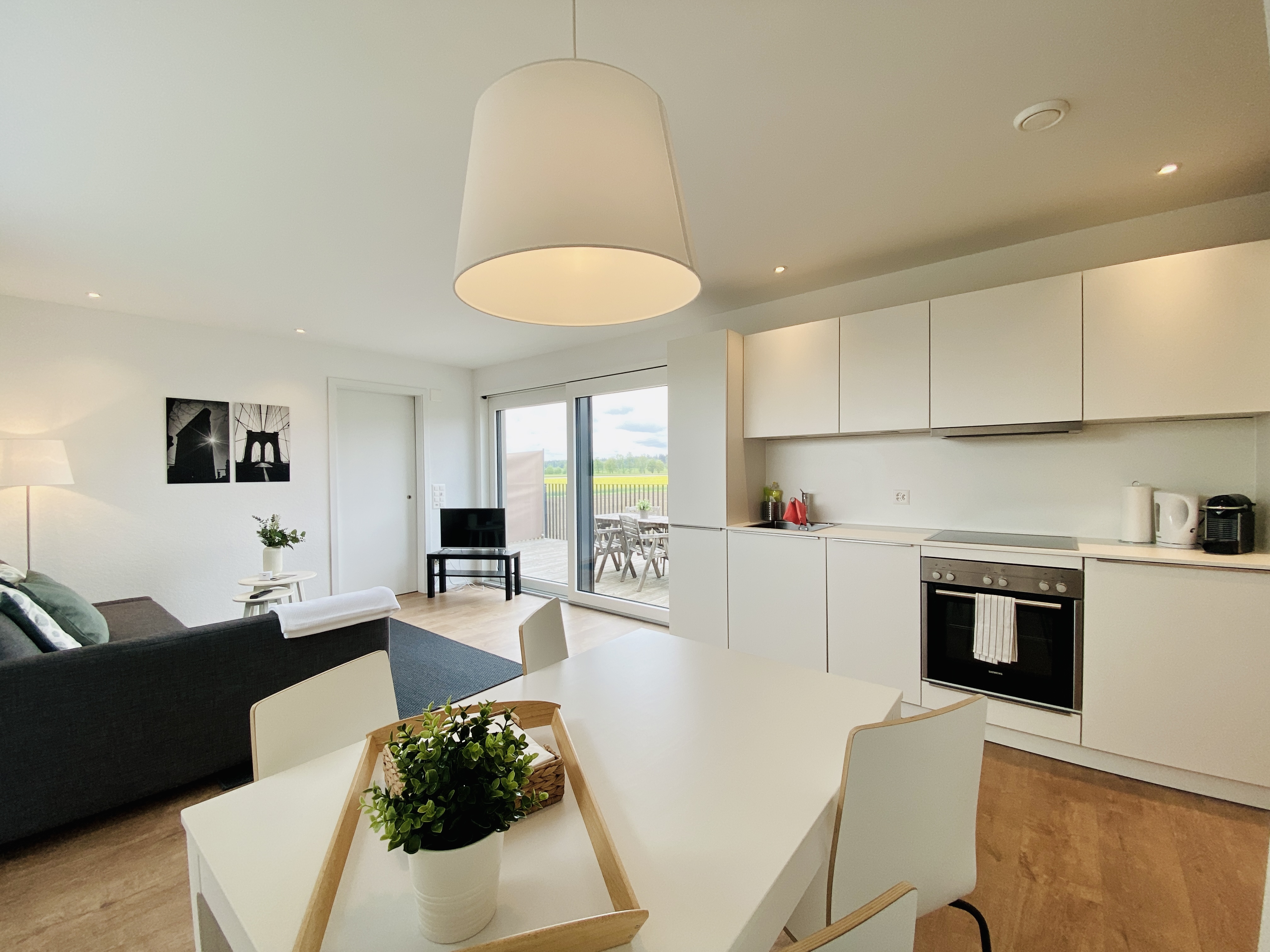 Monteurwohnung - Kühlschrank - Schweiz - Wohn- Esszimmer / Küche - Möbliertes Business Apartment / Tiny House