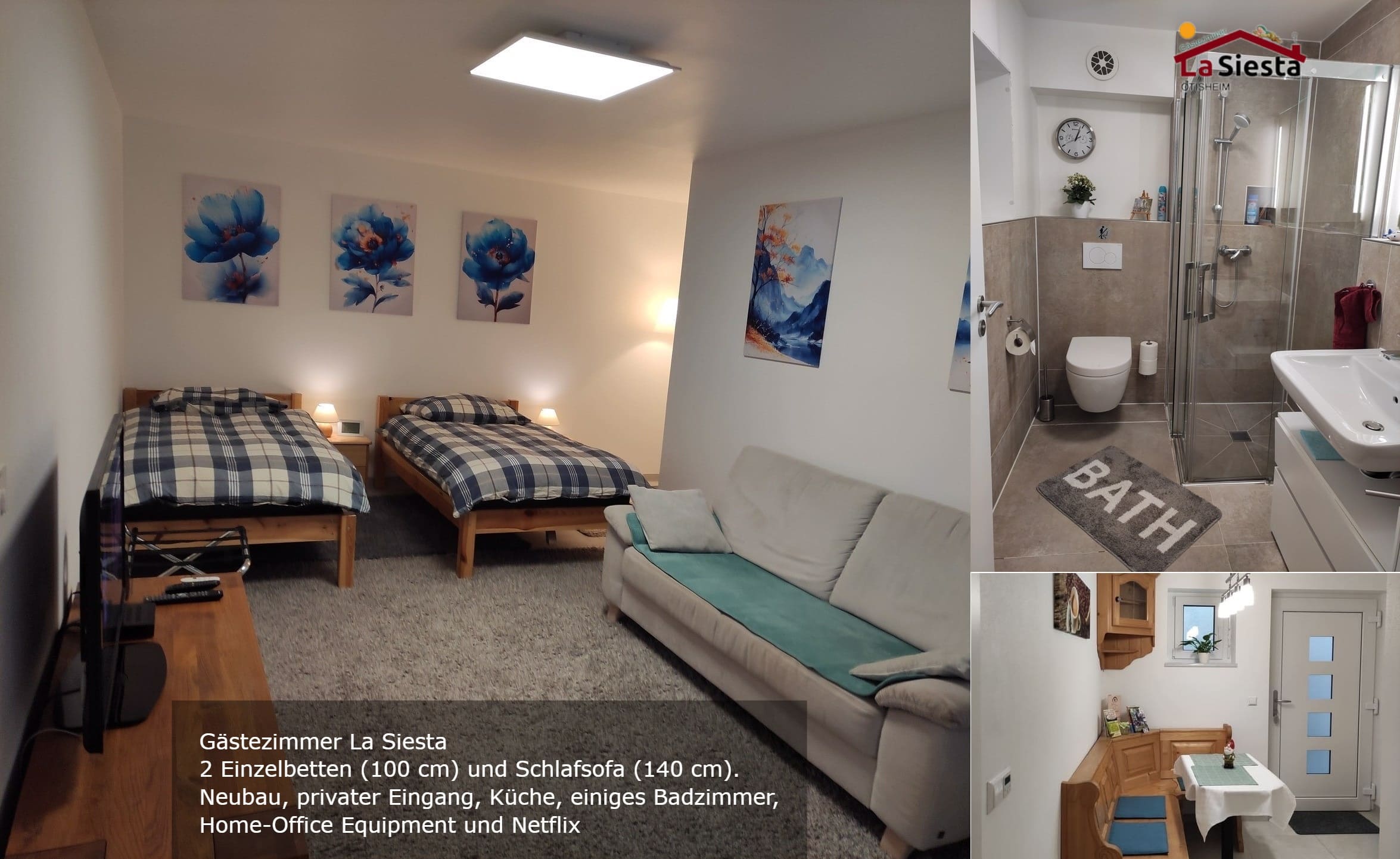 Monteurwohnung - PLZ 75175 (Deutschland) - Gästezimmer La Siesta - zwei Einzelbetten & Schlafsofa - Gästezimmer La Siesta