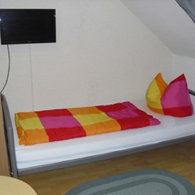 Monteurzimmer: Gästebett und TV - MZ Zimmer