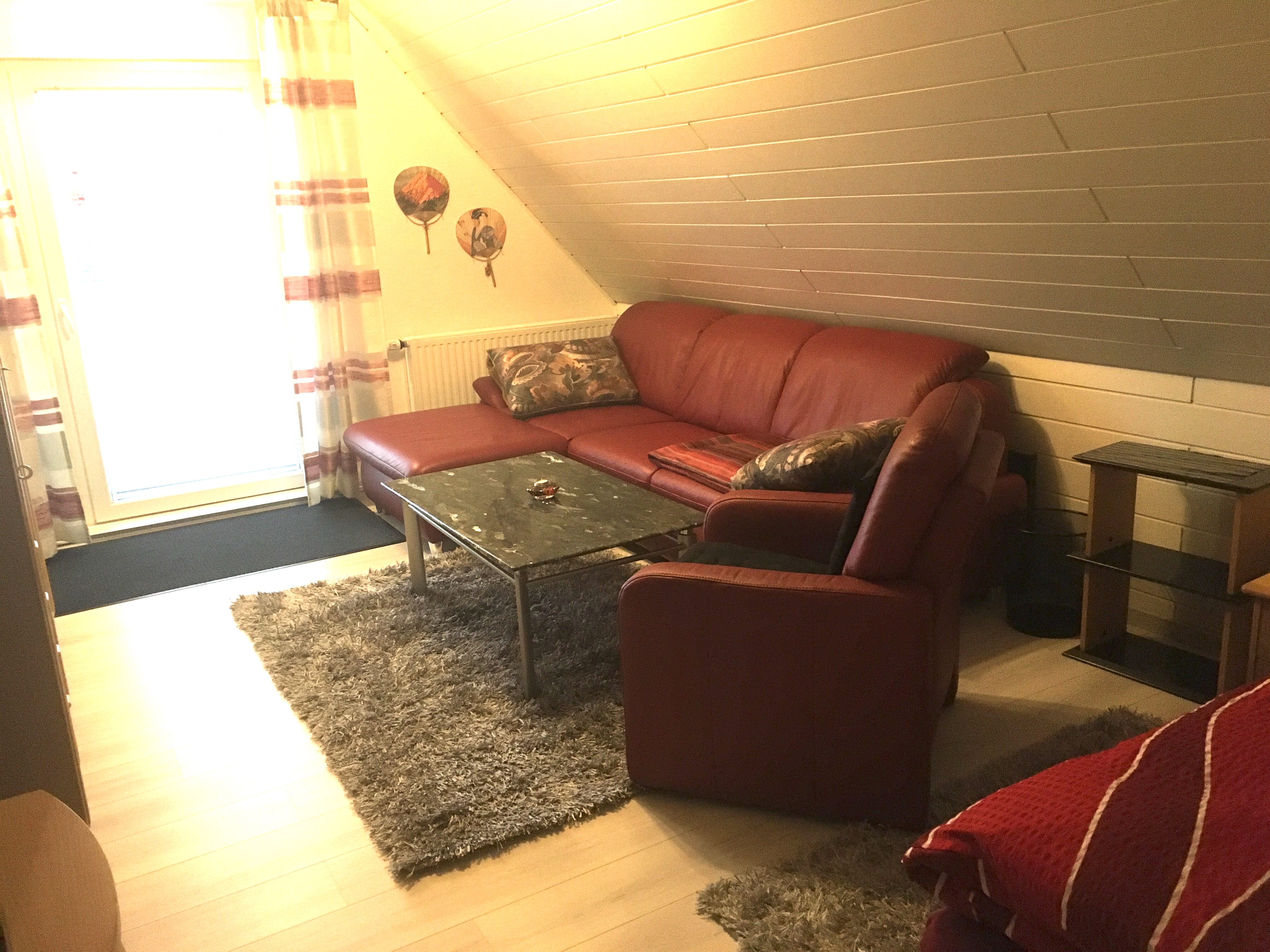 Monteurwohnung - Peine - Wohn/ Schlafzimmer mit Zugang zum Balkon, zusätzliche bequeme Schlafcouch zum Ausziehen für eine 4. Person bei Bedarf - Monteurzimmer zwischen Hannover und Hildesheim 