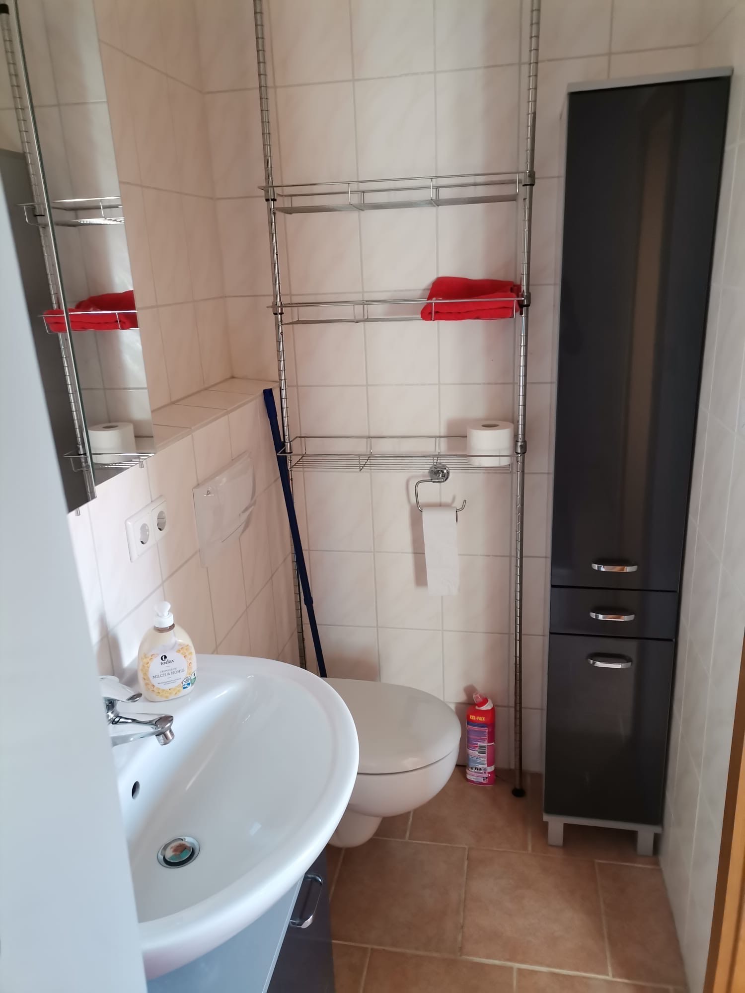 Monteurwohnung - Einzelbetten - Bayern - Waschbecken und WC - Ferienwohnung in Fischen am Ammersee