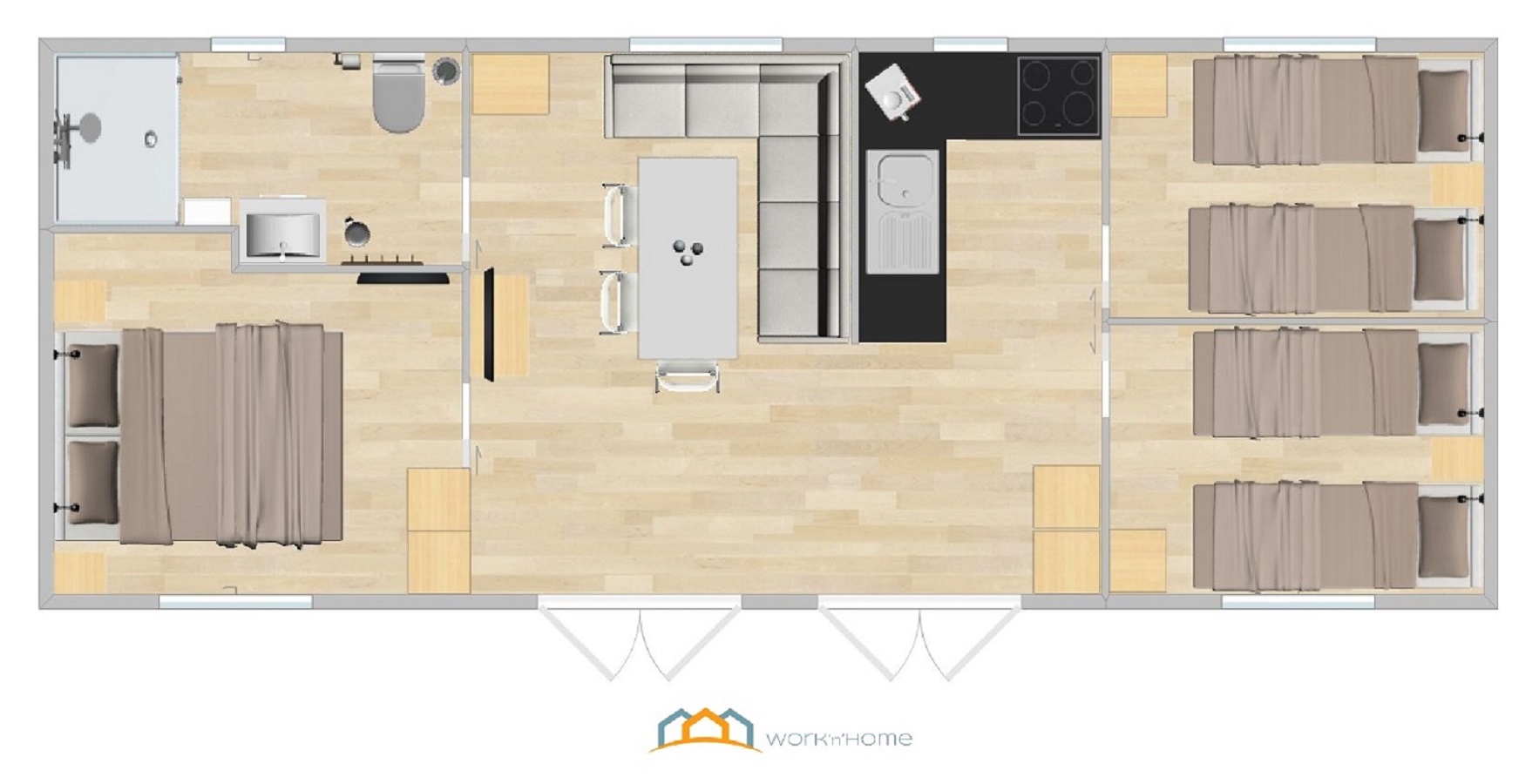 Monteurzimmer: Grundriss - Mobilheim mit Sauna und Whirlpool (WA103)