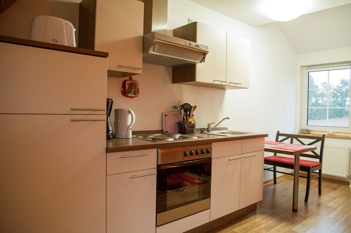 Monteurzimmer: Küchenzeile mit Essbereich - Apartment Haus am Grün