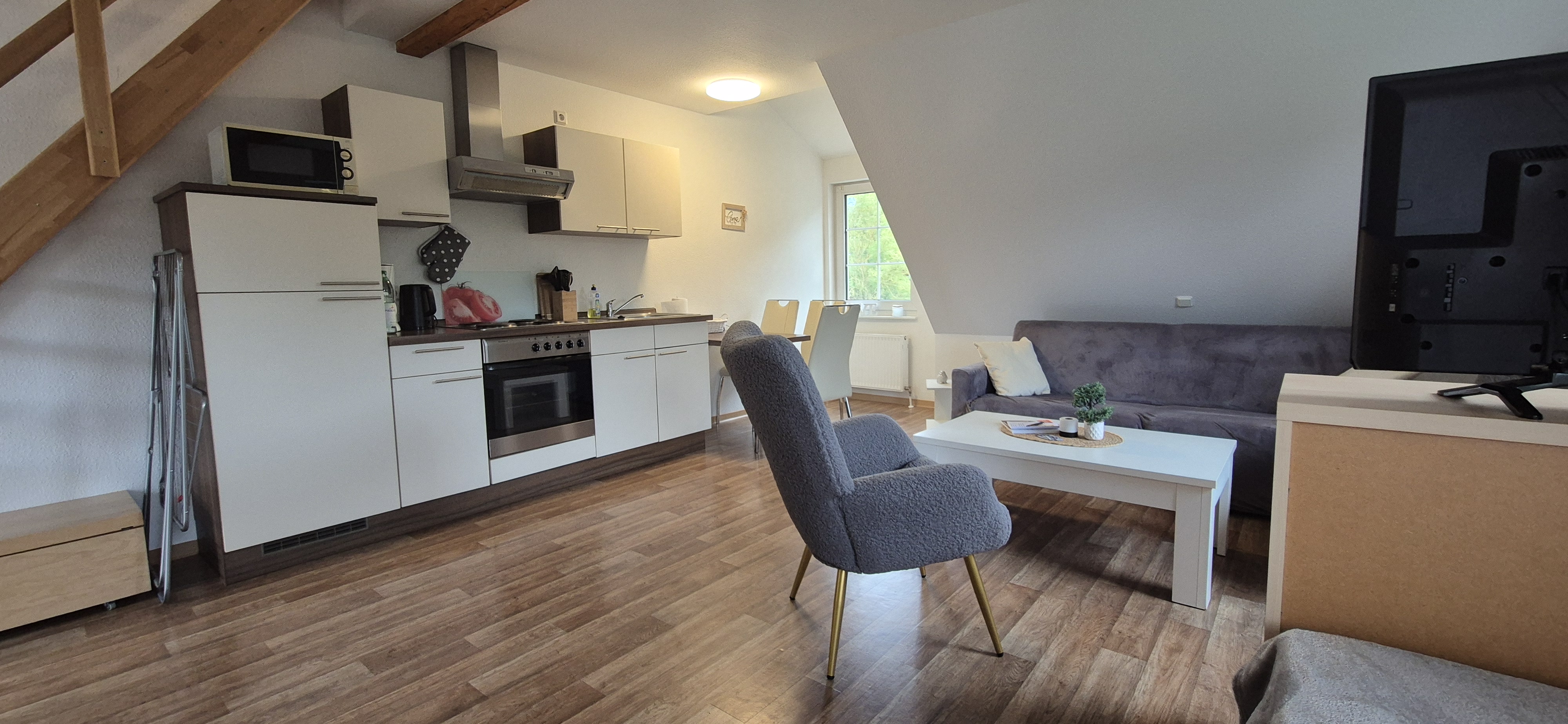 Monteurzimmer: Küche/ Wohnbereich Apartment "Sunset" - Ferienapartments Haus am Grün - Ruhe & Entspannung mitten in der Natur 