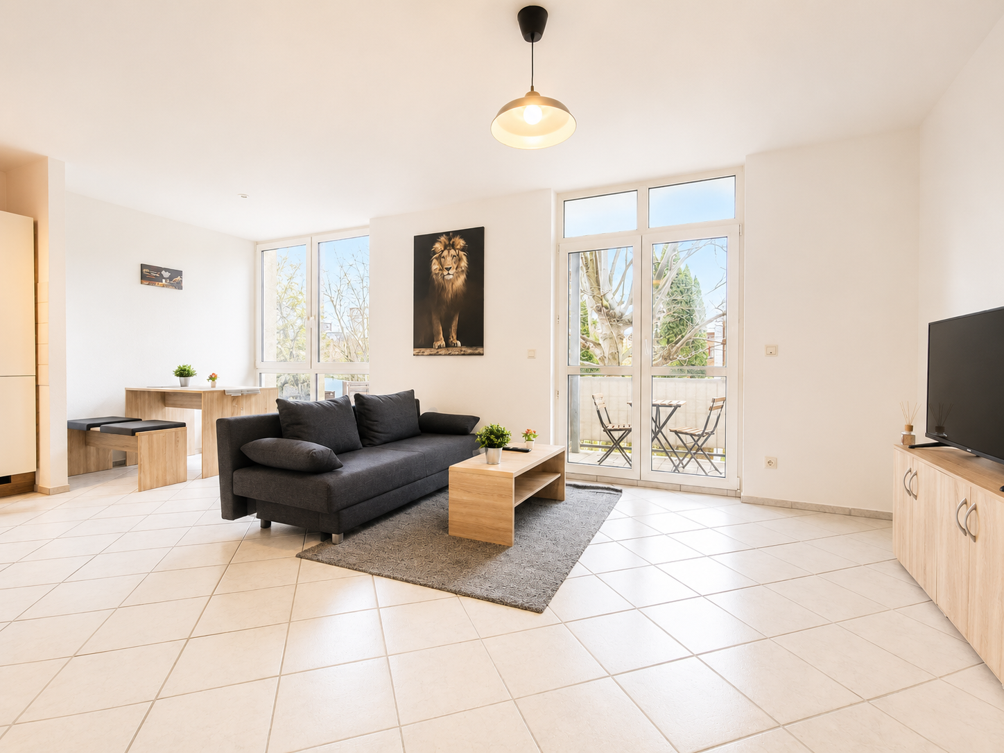 Monteurwohnung - Zimmertyp: Doppelzimmer - Elbeland - Wohnzimmer - flex living -  Monteurwohnungen in Chemnitz