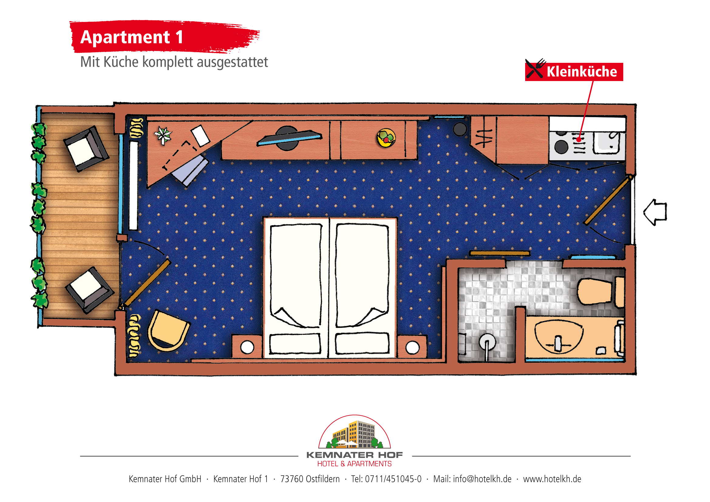 Monteurzimmer: Grundrisse von verschiedenen Ein-Zimmer-Apartments - Kemnater Hof -APARTMENTS-