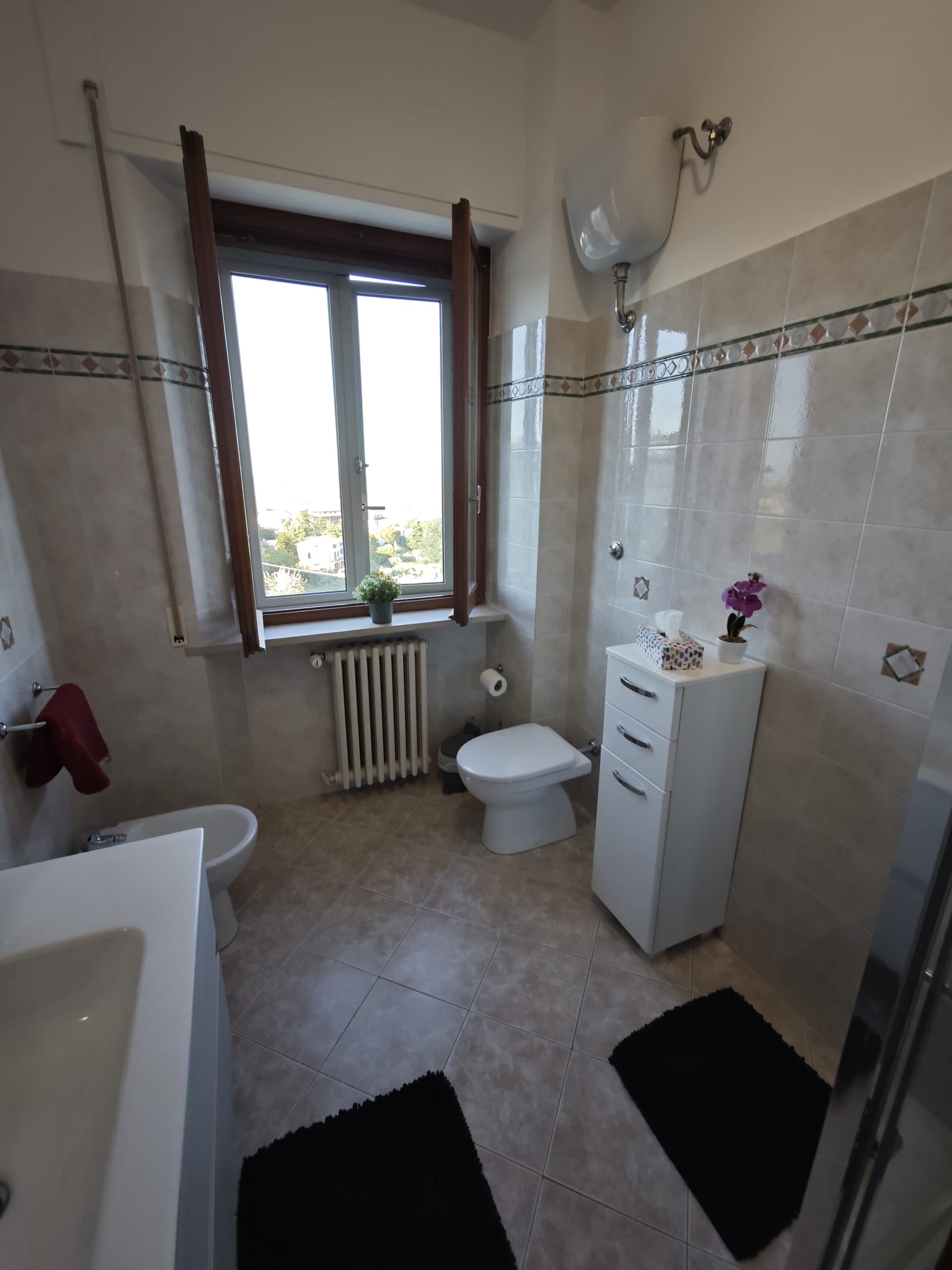 Monteurzimmer: Bad mit Dusche, WC, Bidet, Waschbecken - CASA DORIS, Montecarotto, Le Marche - Apt. 1 EG