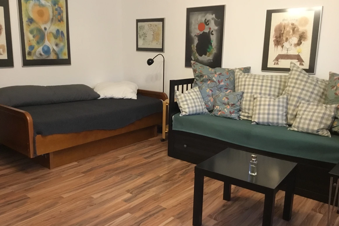 Monteurzimmer: Einzelbett im Wohnraum - Pfeils Ferienwohnung