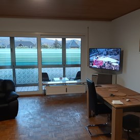 Monteurzimmer: Wohn- Essbereich Penthouse am Rhein - Monteur-/Ferienwohnungen Meng nahe Bonn mit Top Ausstattung