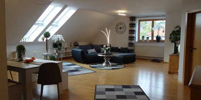 Monteurwohnung - Uslar - Großes Wohn-Esszimmer mit TV und Radio - Großes Appartement in Niedersachsen Nähe Göttingen, für bis 5 Personen geeignet