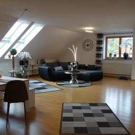 Monteurzimmer: Großes Wohn-Esszimmer mit TV und Radio - Großes Appartement in Niedersachsen Nähe Göttingen, für bis 5 Personen geeignet