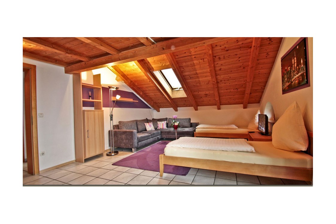 Monteurzimmer: Wohnbereich der Ferienwohnung Bergblick - Ferienwohnungen und Apartments Zunhammer