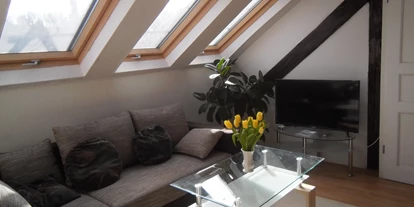 Monteurwohnung - PLZ 35781 (Deutschland) - Wohnzimmer mit Couch der Monteurwohnung Dachstudio-Runkel in Runkel an der Lahn. - Dach-Studio Runkel