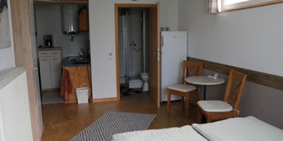 Monteurwohnung - Kleinostheim - Blick auf Badezimmer u.- Kochnische - Jörgs Gästehaus & Appartment
