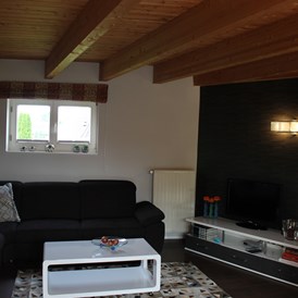 Monteurzimmer: Wohnbereich der größeren Wohnung mit Schlafcouch - Ferienwohnungen Stenzel in Laer bei Münster