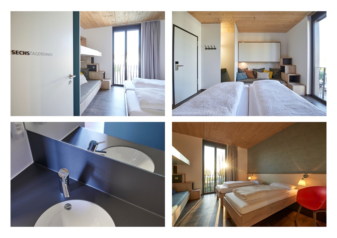 Monteurzimmer: Kategorie Mehrbettzimmer für 1 - 4 Personen mit Waschbecken (große Duschkabinen / WC) auf dem Gang ab 22,50 € / Nacht bei 4er Belegung  - Radhotel am Gleis