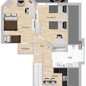 Monteurzimmer: Grundriss für 4 oder 5 Personen - Ab 11,21 pP, Vollausstattung, schnelles Internet, TV + Netflix, bequeme Betten, Küche, Balkon