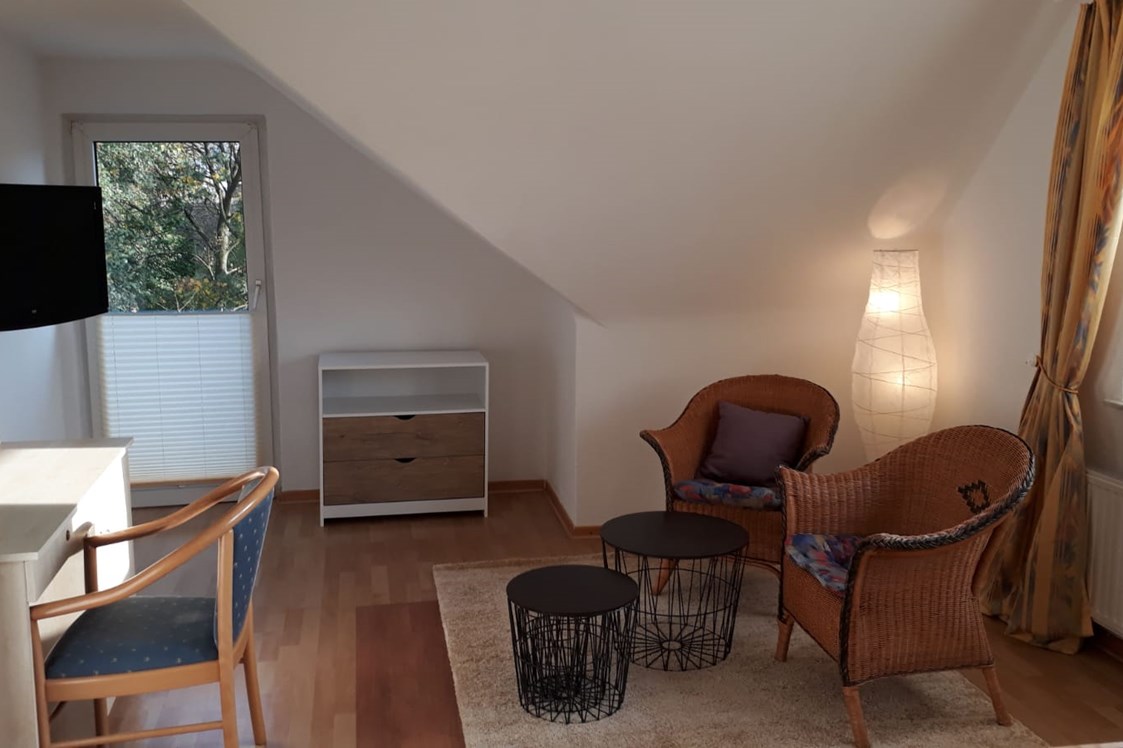 Monteurzimmer: Zimmer mit Doppelbett, Balkon, Schreibtisch, Sitzgruppe - Appartment Bad Pyrmont