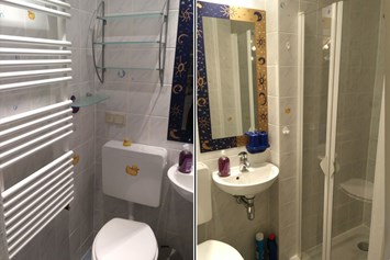 Monteurzimmer: Das kleine Bad mit Dusche und WC - Ferienwohnung Wanderurlaub in Schmalkalden