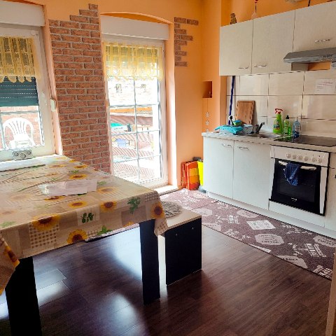 Monteurwohnung - Brandenburg - Küche mit Zugang zum Balkon  - Ferienwohnung Sylvia