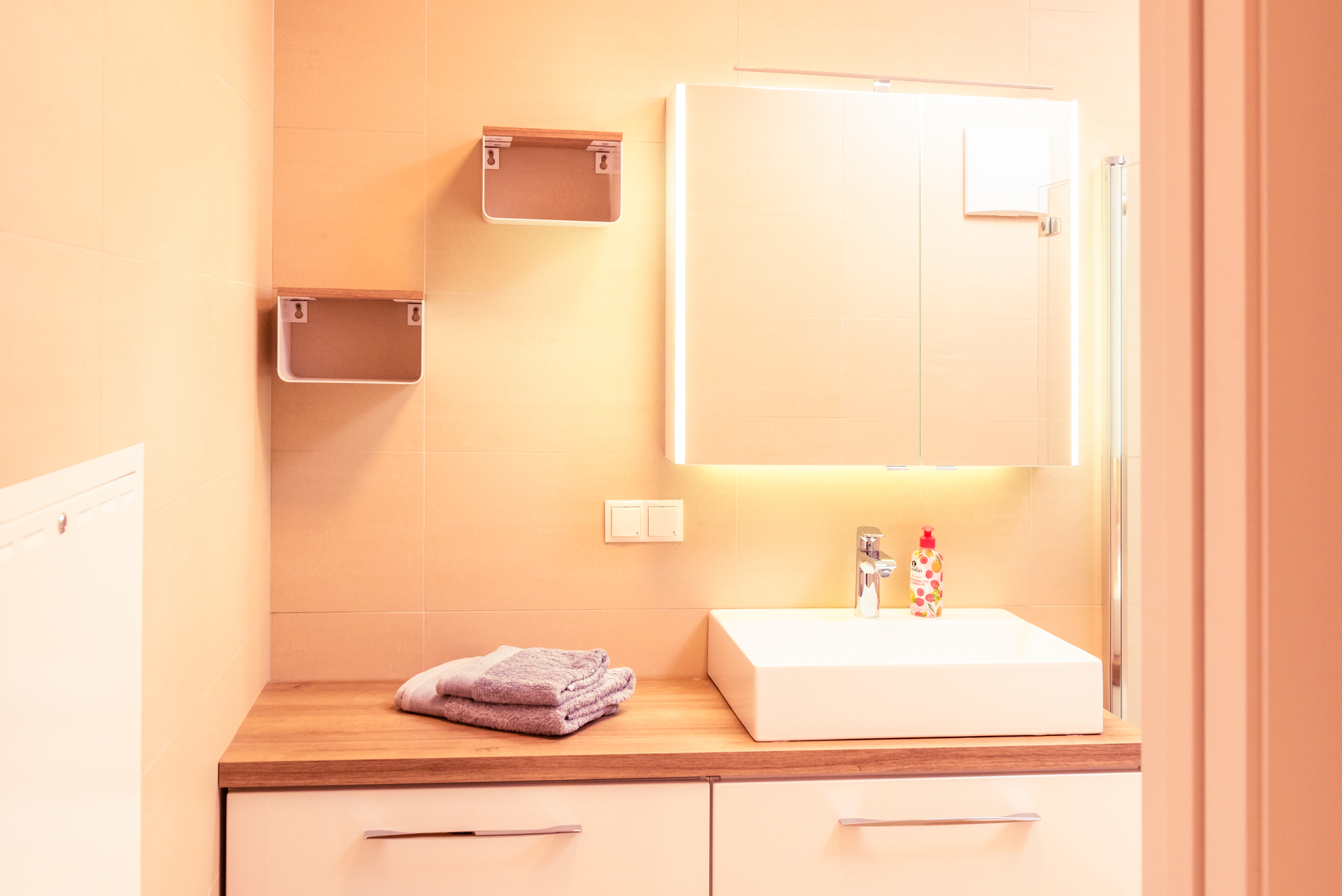 Monteurzimmer: Petrus Badezimmer, Dusche & Waschmaschine  

Petrus Bathroom,  shower and washing machine
 - Senator-Flats Petrus