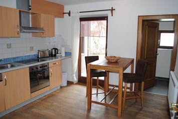 Monteurzimmer: Anni, Apartment, ca. 55 qm
Wohnküche, neues Bad mit WC/Dusche, Sitzgruppe für 4 Personen - Gaestehaus Katharina