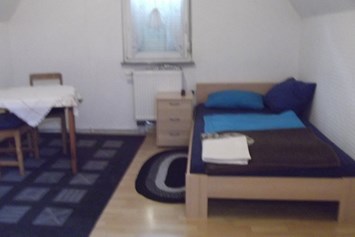 Monteurzimmer: Einzelzimmer mit Tisch und Stühlen - Gästehaus Müller