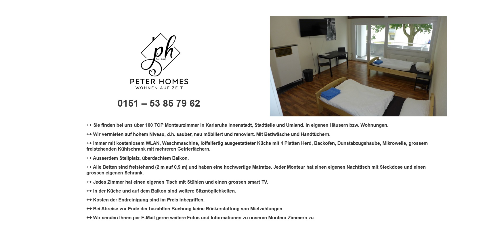 Monteurzimmer: Visitenkarte - 150 Betten - Häuser, Wohnungen, Karlsruhe, Wörth...