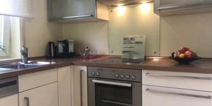 Monteurwohnung - PLZ 78315 (Deutschland) - Küche voll ausgestattet mit Geschirr, Gläser, Besteck, Töpfe und Pfannen, Geschirrspülmaschine, Herd/Ofen, Kaffemaschine, Nespresso-Maschine, Toaster, Wasserkocher - Ferienwohnung Creutzig