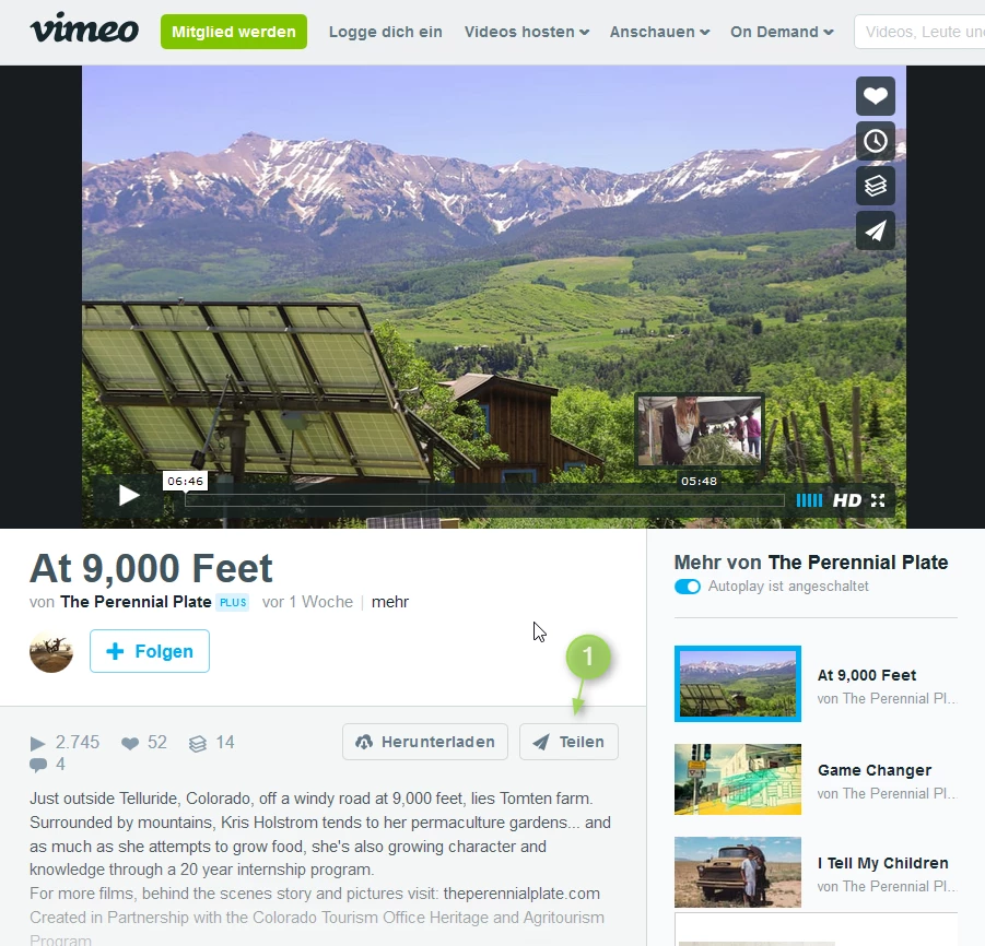 vimeo Videos einbetten - Schritt 1